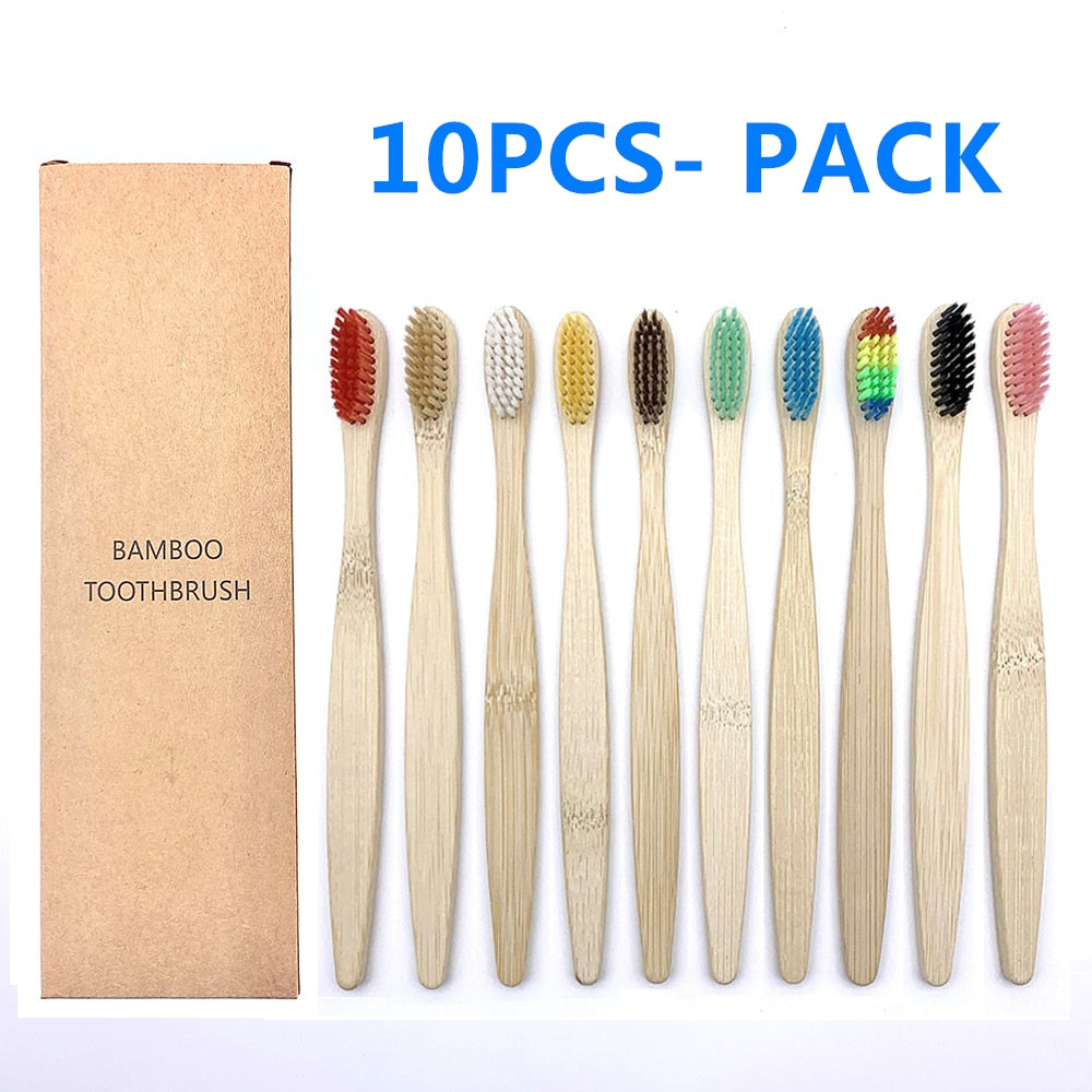 10PCS Colorful Natural Bamboo Toothbrush Set Soft Bristle Charcoal Teeth Whitening Bamboo Toothbrushes Soft Dental Care