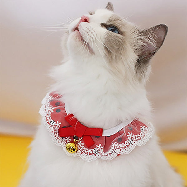 Pet Dog and Cat Bandanas Scarf Christmas Lace Dog Bibs Waterproof Saliva Towel with Bell Collar