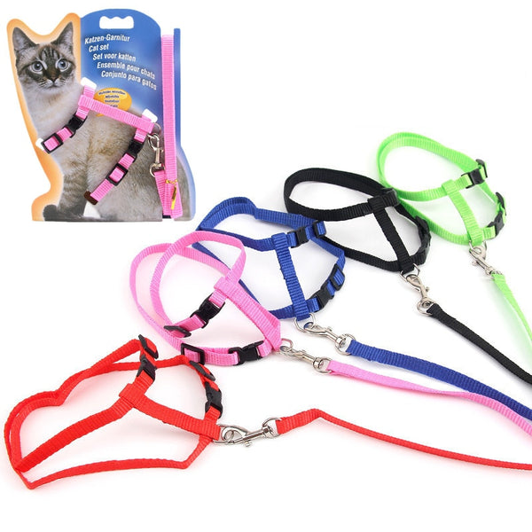 Nylon Cat Harness Vest Lead Leash Adjustable Pets Collar Traction Belt Rope Pet Walking Leash